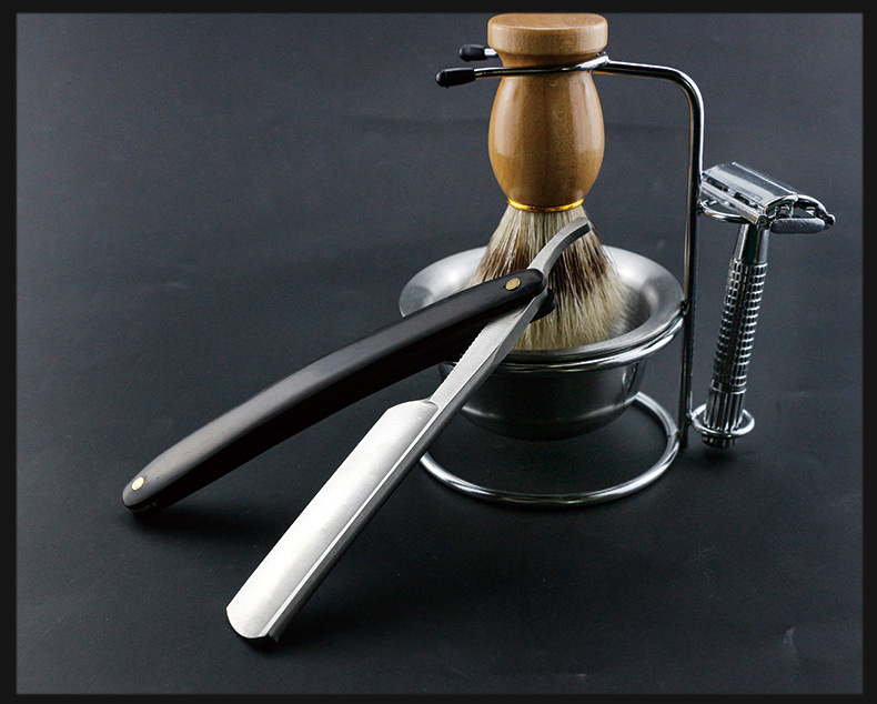 剃须刀架不锈钢刮胡刀架刮面剃毛剃头折叠木柄双面换刀片刀架定制