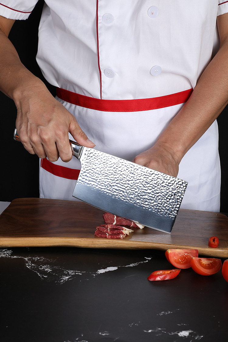 木柄厨师切片切菜刀手工锻打不锈钢厨房刀具家用切肉厨用中式锋利