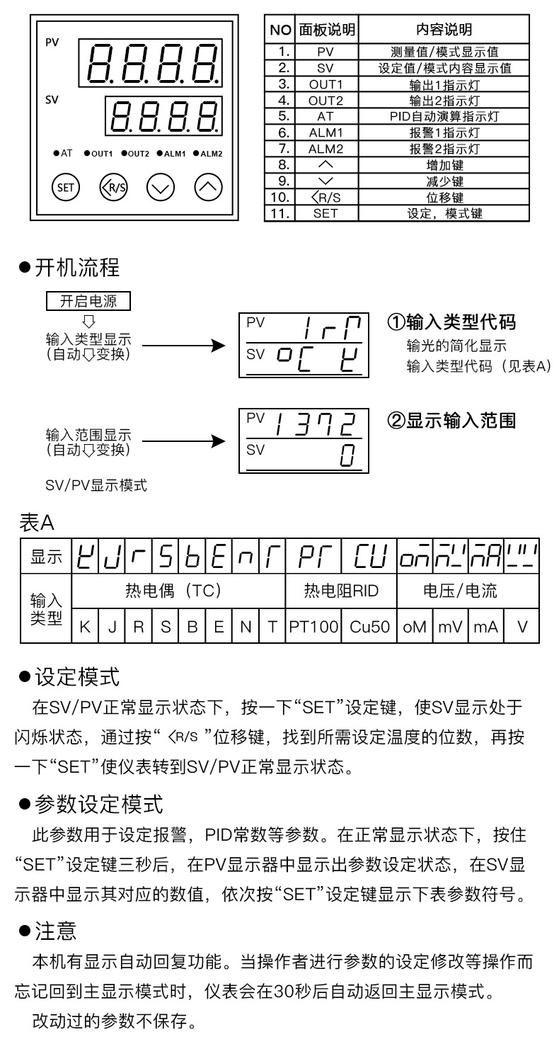 温控表型号对照表图片