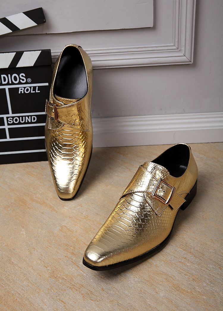 金色男士大码男鞋秋冬商务正装皮鞋增高婚英伦漆皮个性男鞋潮鞋子