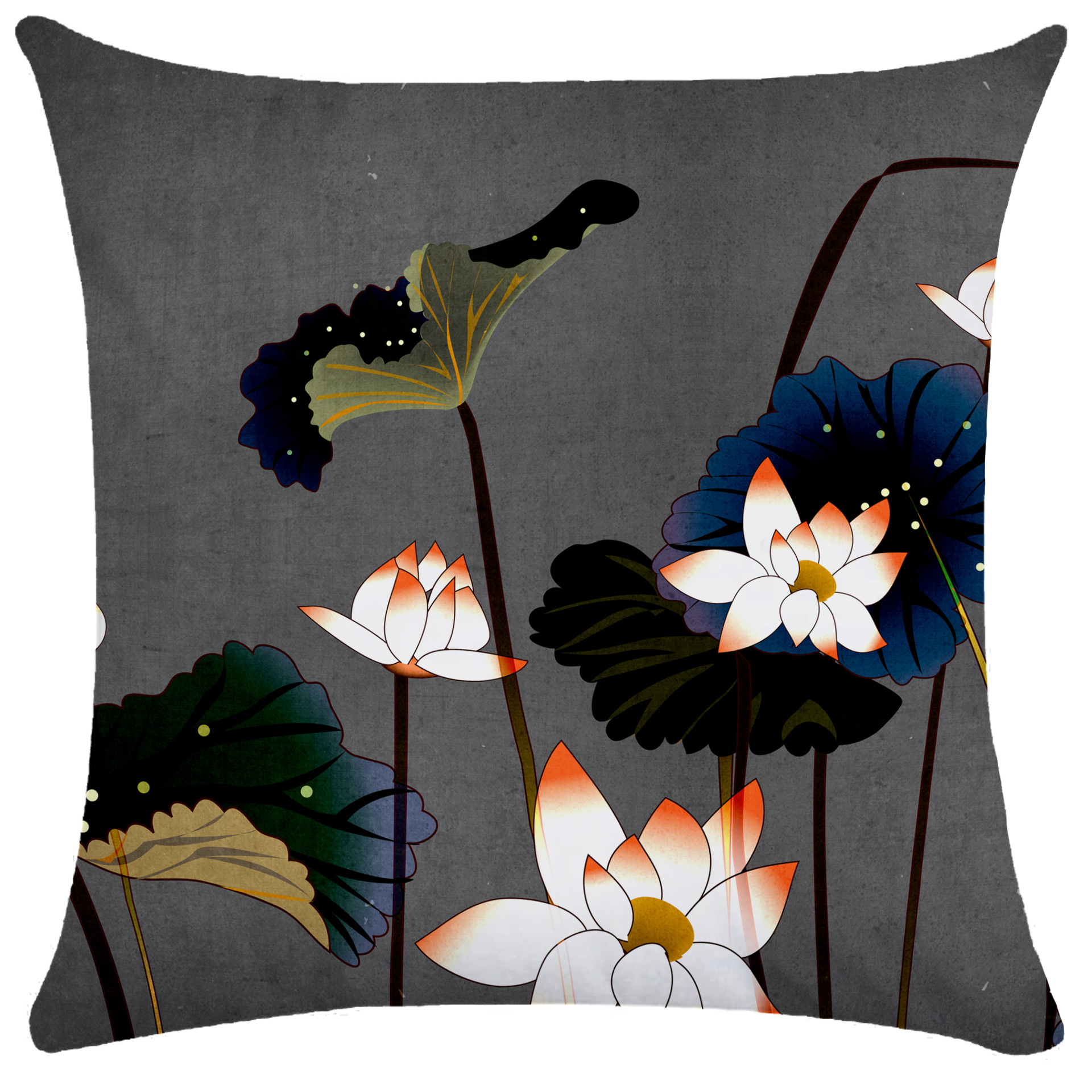 水墨荷塘莲花超柔枕套手绘短毛绒单双面抱枕靠枕亚马逊抱枕定制