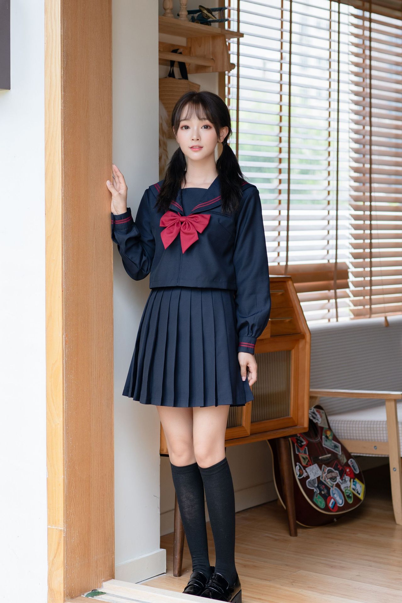 jk制服正统赤二本不良基础款黑色衣身水手服学生校班服中长裙套装