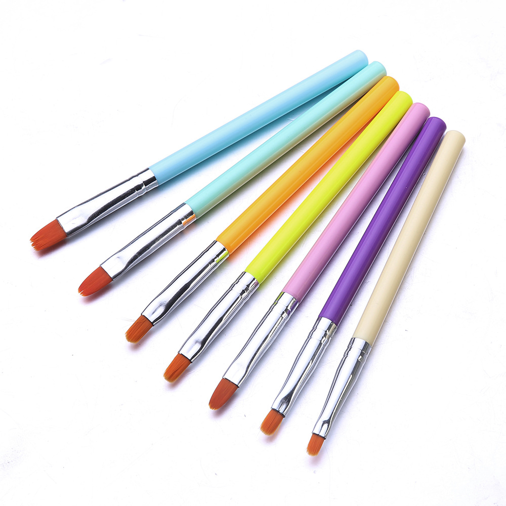 美甲笔新款七彩亚克力杆美甲排笔描甲笔彩绘笔7支套美甲工具