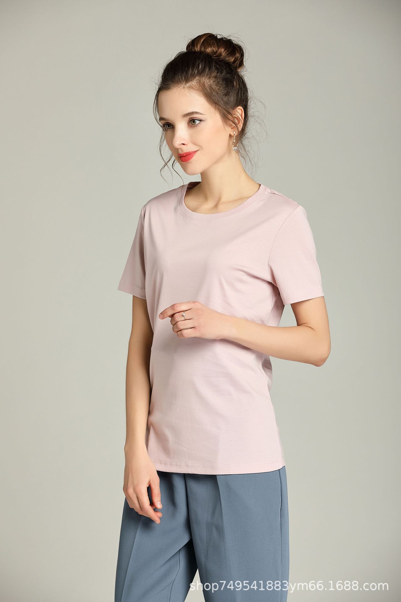 80支双面丝光棉短袖t恤女夏2019简约圆领基础款百搭纯色半袖t恤