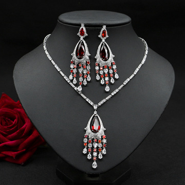 欧美复古优雅气质新娘结婚首饰奢华锆石项链流苏耳环礼服婚纱配饰