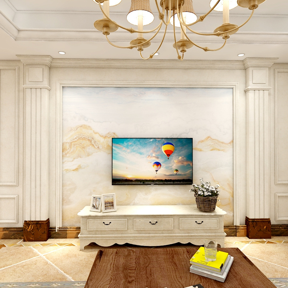 全屋石材定制人造石瓷砖背景墙仿大理石岩板罗马柱现代简约电视墙