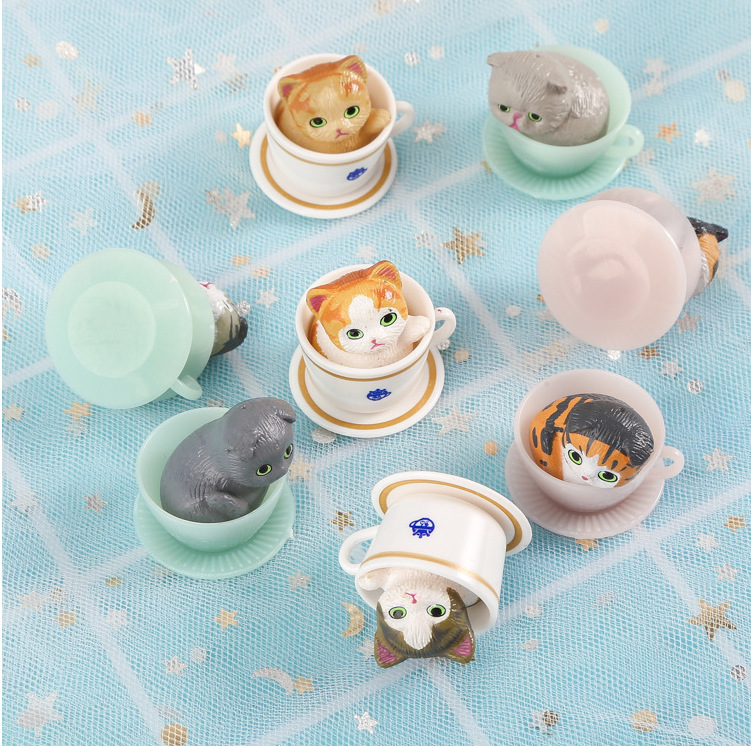 森林小动物的茶会 8款可爱茶杯猫手办蛋糕饰品汽车