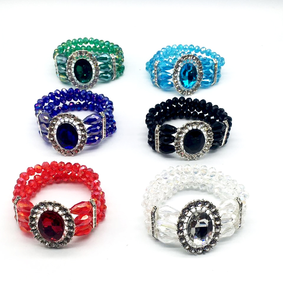 厂家创意多层仿水晶石弹力手串椭圆形宝石手镯手链跨境饰品批发
