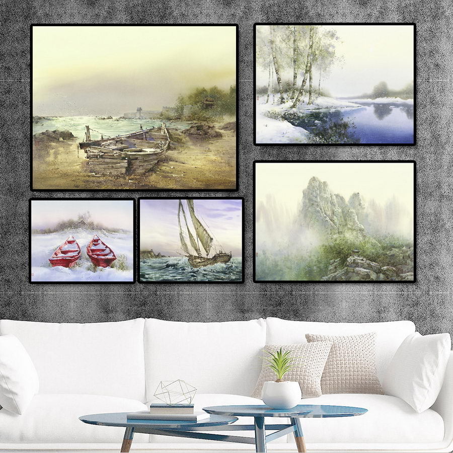 外贸爆款亚马逊速卖通wish装饰画画芯董克诚水彩画近代中式挂画