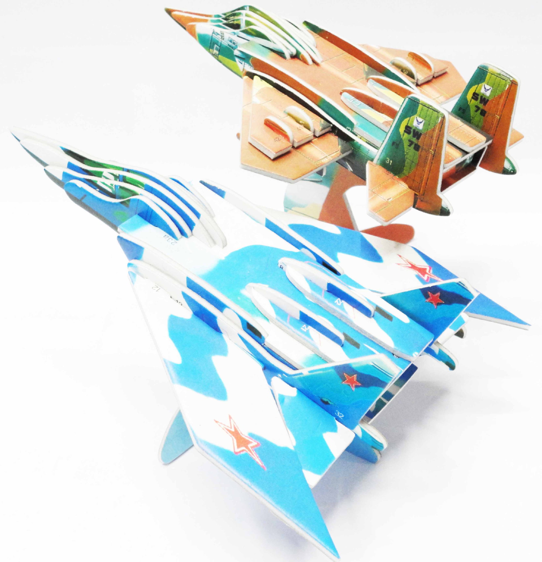 手工diy军事双飞机立体拼图纸质模型手工拼教学益智力战斗机玩具