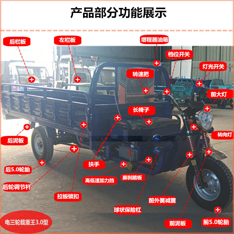 载重型电动三轮拉货农用商用可配油电两用电动全铁壳结实三轮车