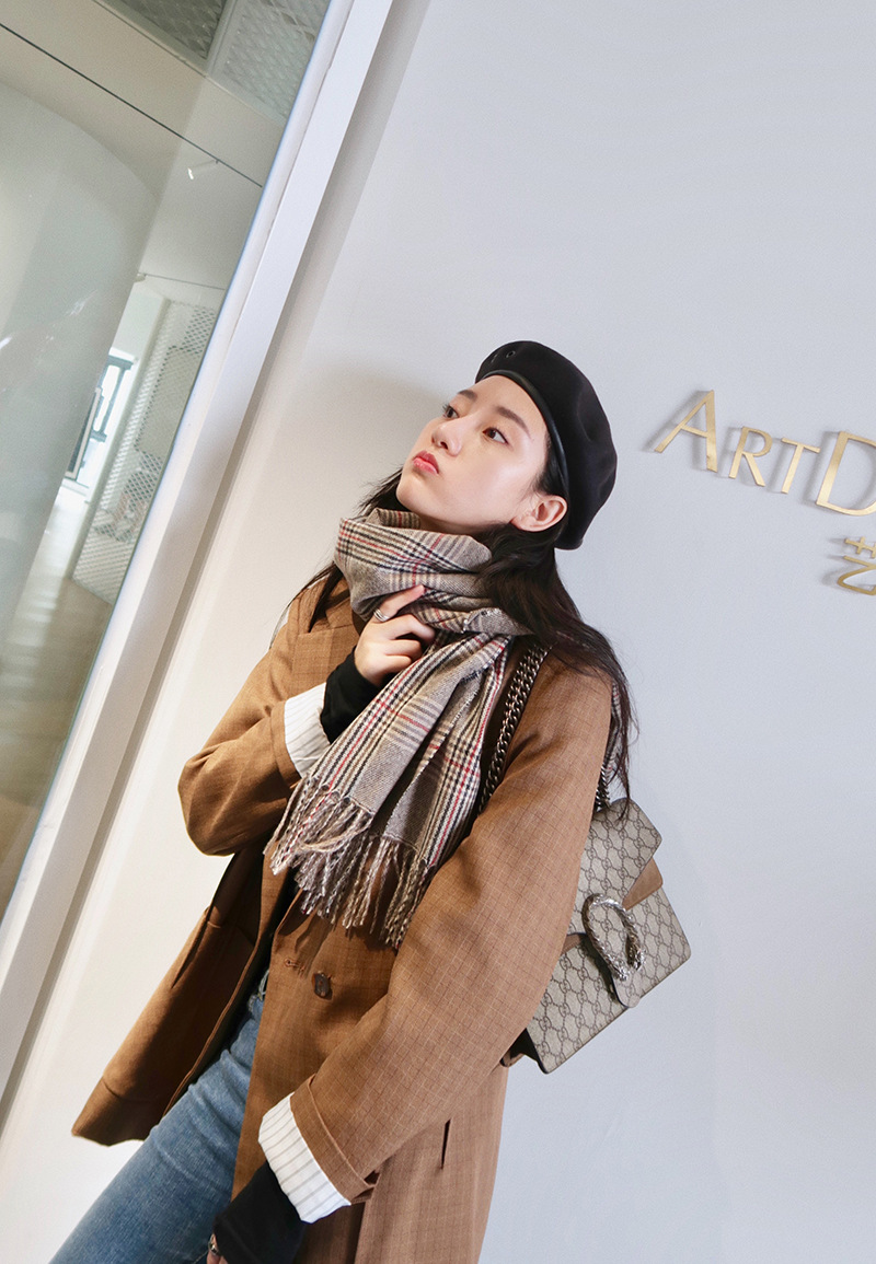 杨幂千鸟格围巾刺毛流苏冬季保暖围脖街头披肩礼品围巾批发