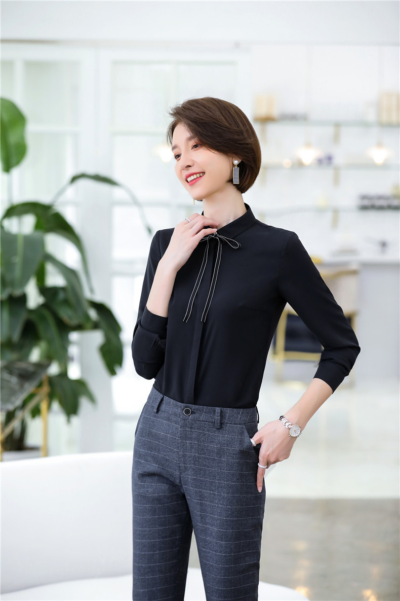 职业女装长袖衬衣2019新款修身百搭酒店会所前台商务正装裤套装女