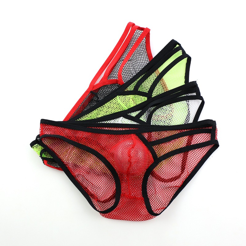 男士网纱三角内裤开裆裤透气情趣夜店镂空斗角士