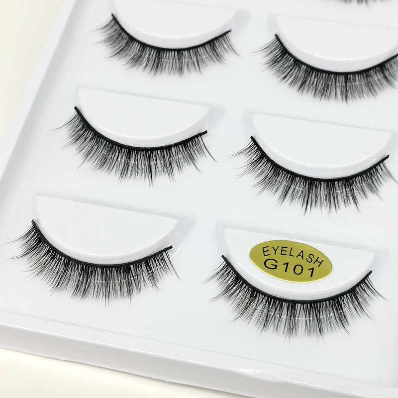 3D False Eyelashes G101 Natural Fresh Nude Makeup Short Three-Dimensional Simulation 5 Pairs Pack Eyelash Cross-Border Supply