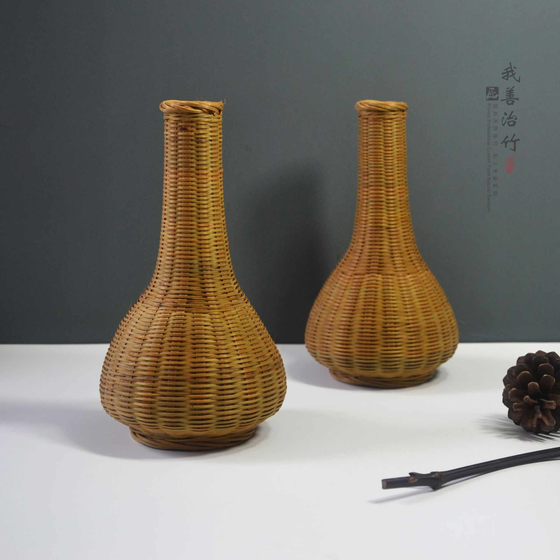 厂家直供竹编花瓶竹编花器竹编花插竹编花钵竹编摆件手工竹编制品