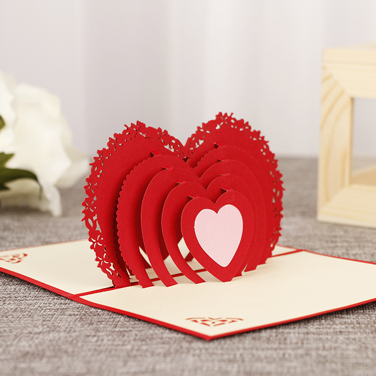 爱心贺卡3d立体母亲节贺卡心形贺卡感恩节手工情人节贺卡制作