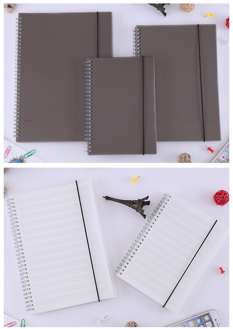 现货pp黑色绑带磨砂线圈本a5a6商务笔记日记本学生手账本定制logo