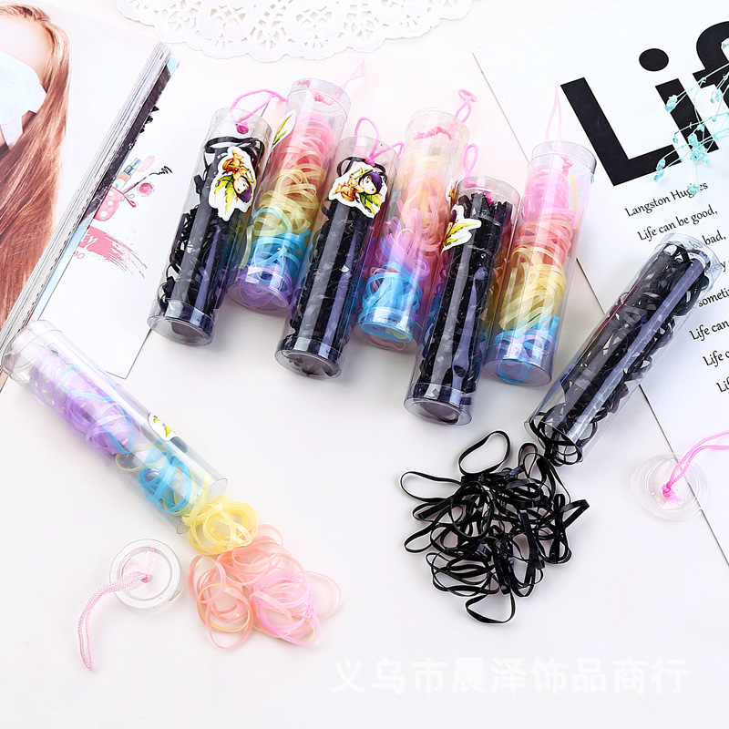 Factory Wholesale Korean Hair Accessories Barrel Disposable Children's Rubber Band Little Girl Hair Ring 2 Yuan Shop Gift