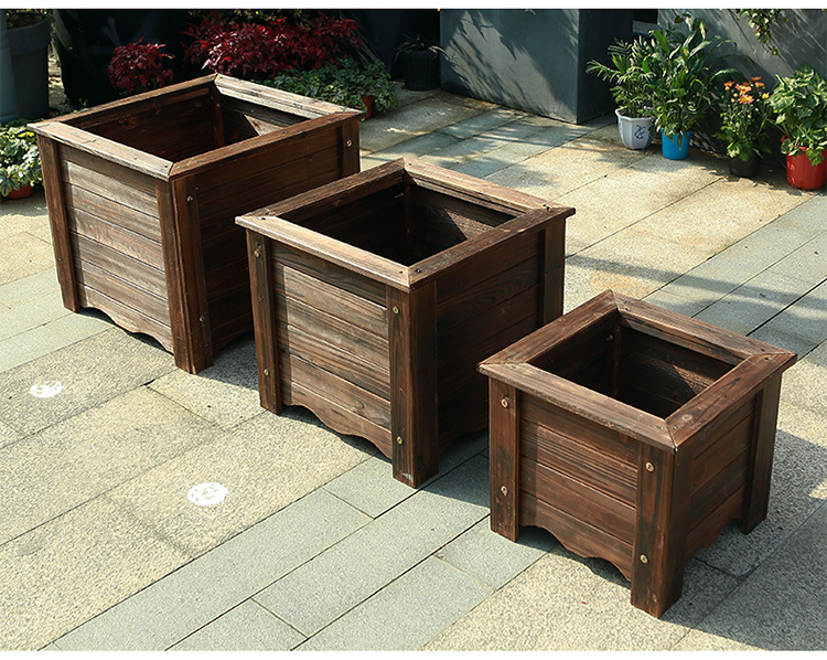 防腐木花箱大号盆栽种植箱户外碳化花槽木质正方形花盆种树盆花桶