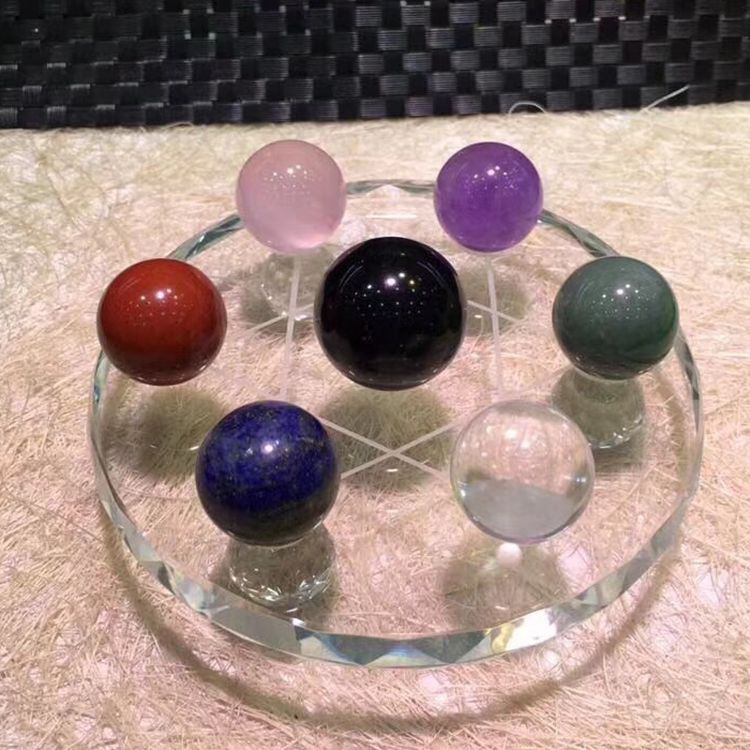供应天然七彩水晶球七星阵摆件 居家风水摆件 东海水晶