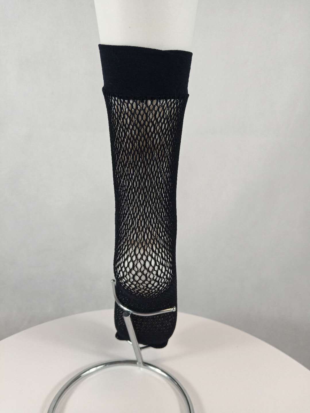 厂家直销黑色性感镂空透气防勾丝罗口中筒袜