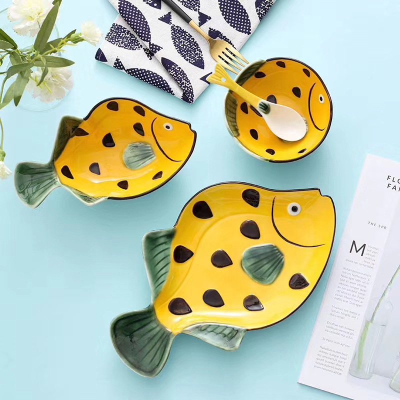 Japanese Ceramic Tableware Baby Children's Rice Bowl Noodle Bowl Creative Fish Shape Plate Douyin Online Influencer Household Fish Dish