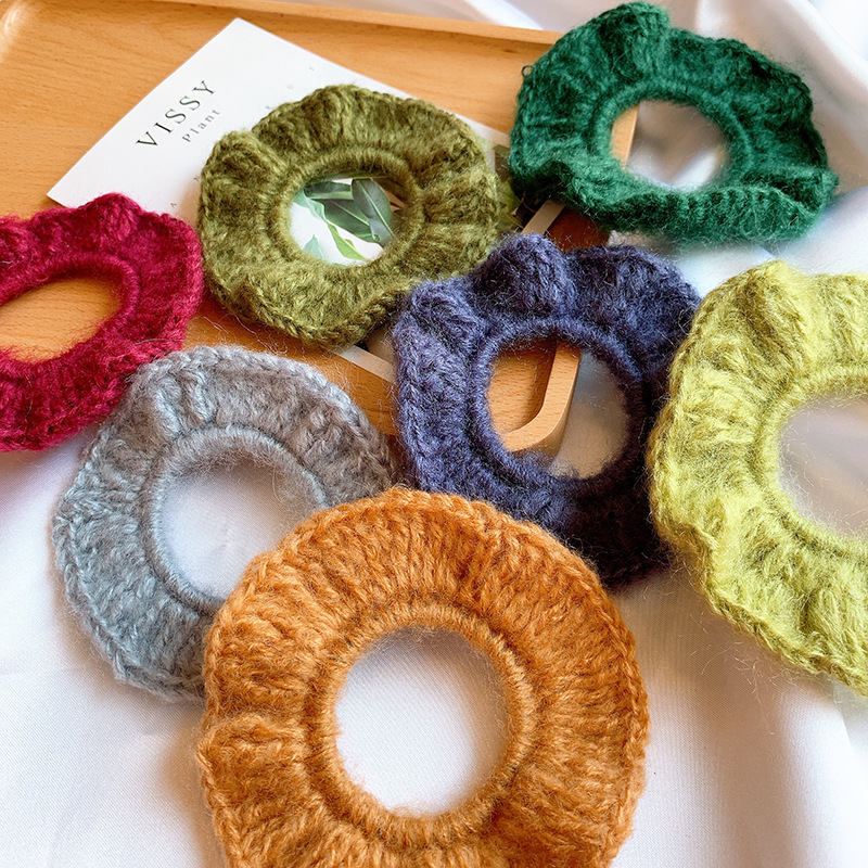 秋冬复古波浪毛线花边发绳手工编织头绳韩国可爱森系少女发饰发圈