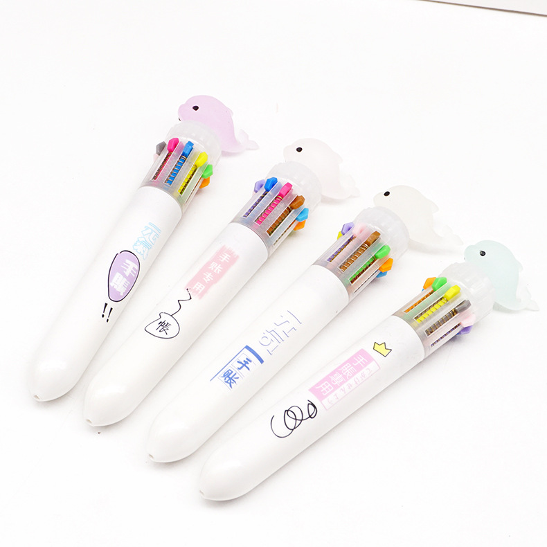 十色手账笔 0.5mm油性圆珠笔 小海豚按压圆珠笔 课堂知识点标记笔