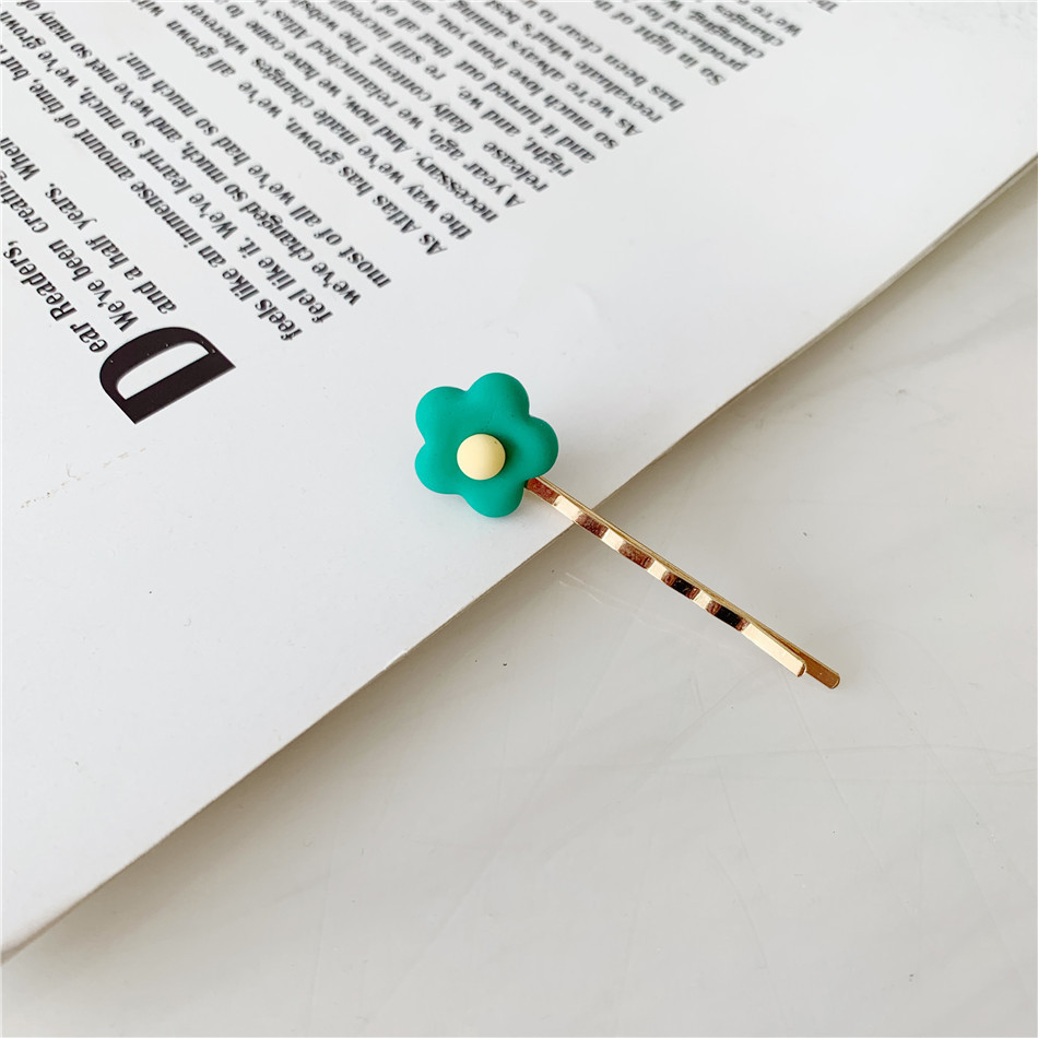 ins泫雅风软陶花朵发夹 可爱一字糖果色小花bb夹刘海边夹发卡头饰