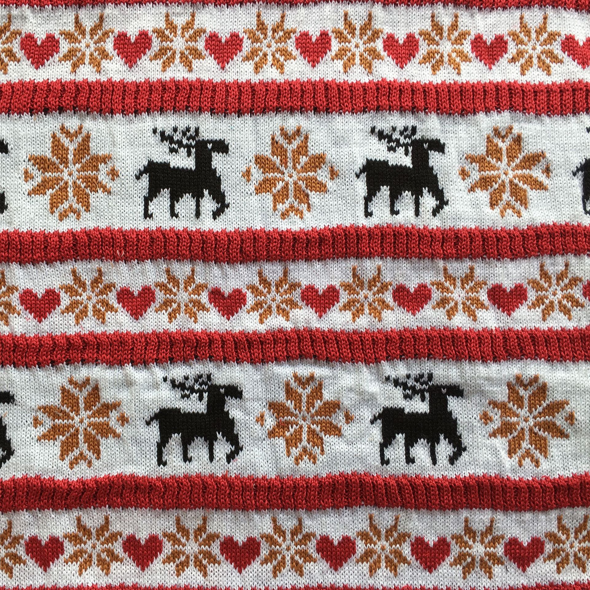 厂家直销弹力毛线面料 新款电脑提花晴纶针织面料圣诞毛衣服装料-阿里