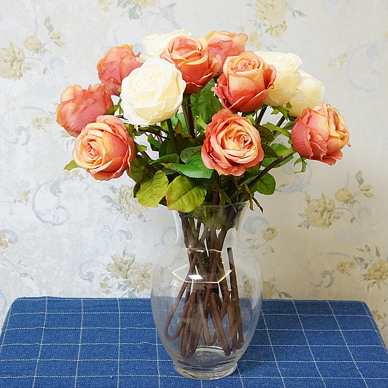 单枝古典贵妃玫瑰 家居装饰手工仿真花 绢布材质环保仿真花厂家