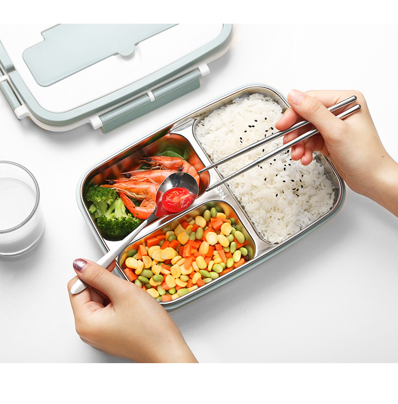 304不锈钢午餐饭盒 成人学生方形不锈钢便携便当手提密封保温饭盒