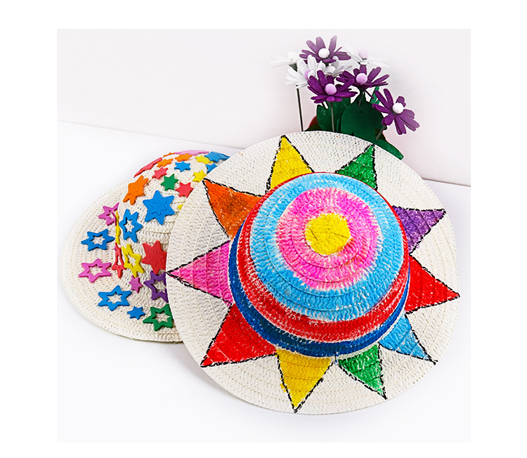 幼儿园绘画草帽diy墙面布置装饰创意美术材料画画涂鸦草编厂家