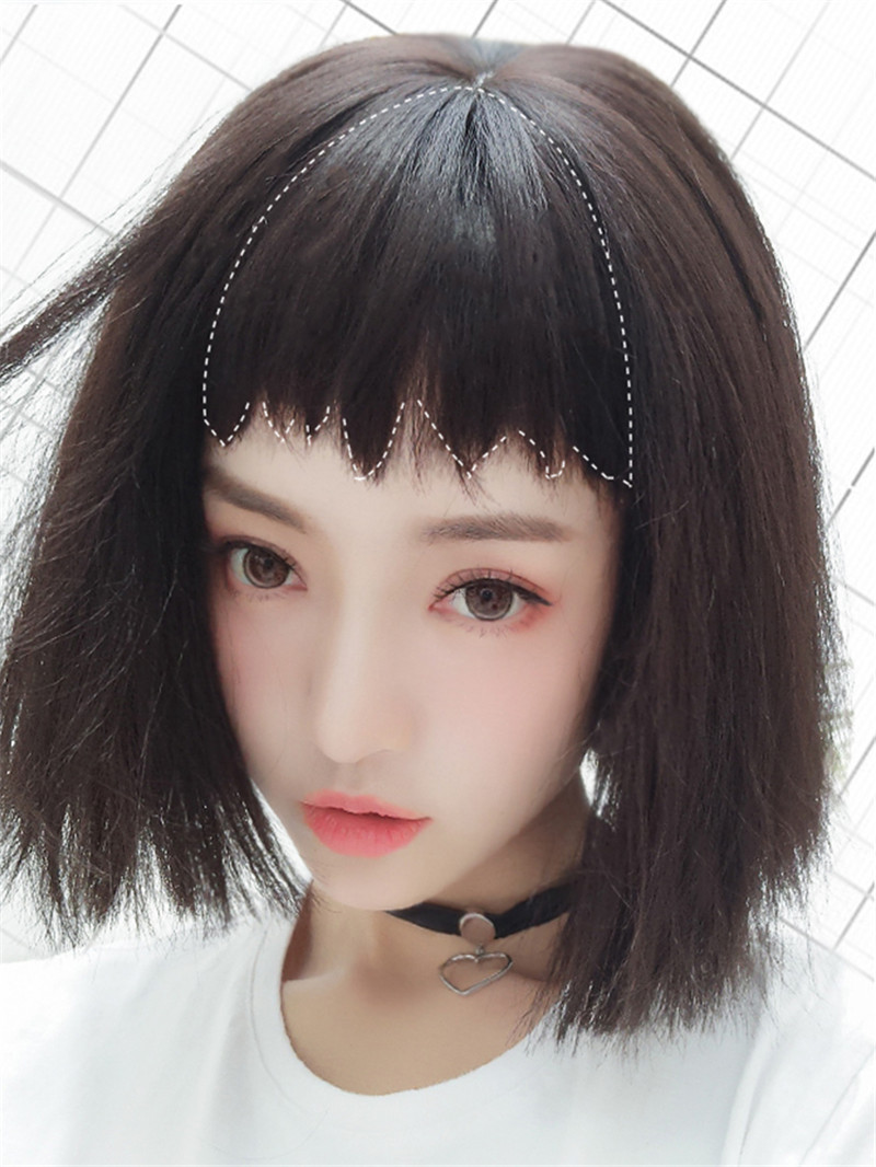 狗式啃刘海假发片二次元眉上短刘海日系假发女隐形齐刘海发片批发