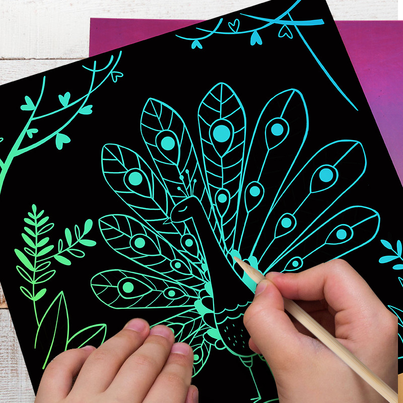 mideer弥鹿儿童手工diy画画卡片刮画纸宝宝 黑卡纸手刮画