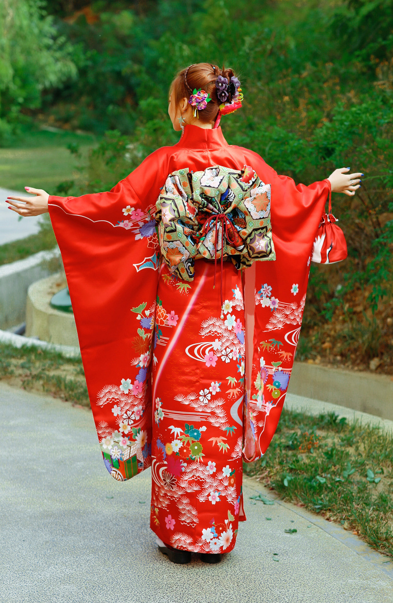 官图参考外网禁 日本和服正装女振袖和服免熨烫传统版需要折襟版