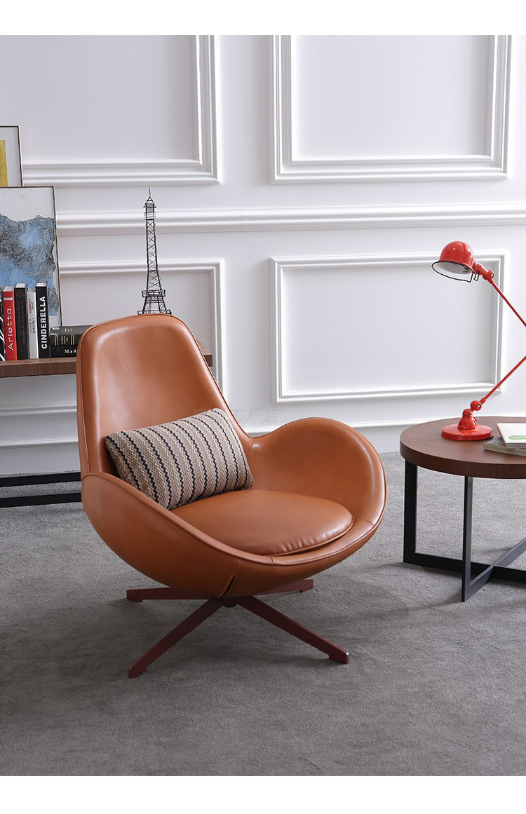 现代极简皮艺休闲椅子 设计师鸡蛋椅 酒店客厅创意真皮懒人沙发椅