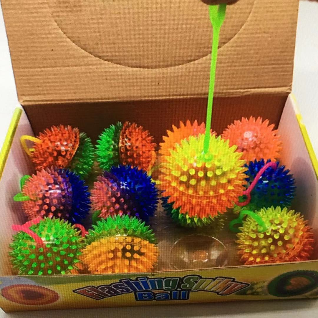 带刺带响 发光 刺球 双色闪光玩具球带绳亮球2元店二元