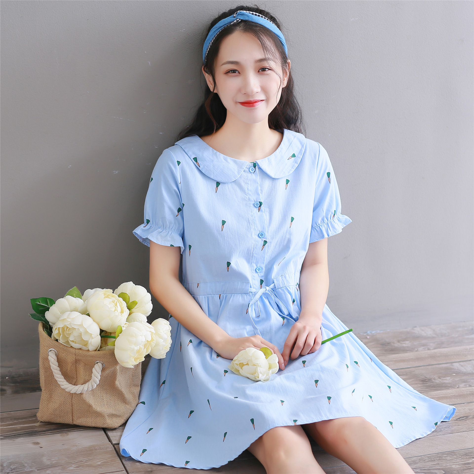 大童胖童连衣裙女童10-15岁 大码宽松夏装胖女孩学生加肥棉麻裙子