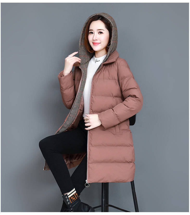 棉衣女中长款时尚绣花大码女装19新款韩版宽松冬季妈妈棉袄外套女