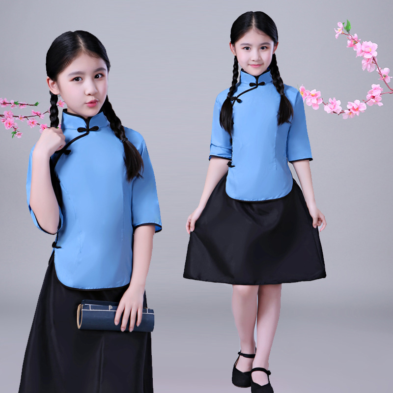 儿童民国学生装童装演出服女童古装民国风套装朗诵大合唱表演服装