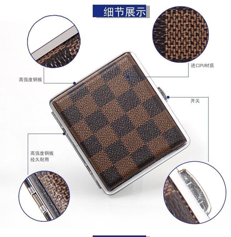 Wholesale Metal Cigarette Case Individual Creative Hard Case Aluminum Flip Plaid Key Chain Leather High-End Cigarette Boxes Sets for Men