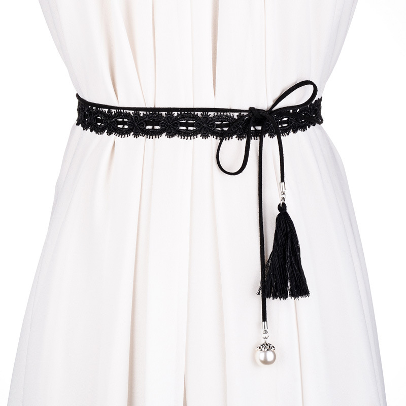 时尚优雅女士细腰带花边流苏打结腰链配裙子衬衫装饰腰绳女皮带