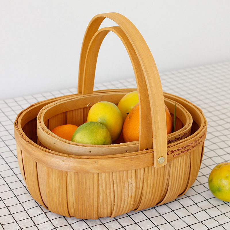 Japanese-Style Woven Wood Piece Baskets Bamboo Bread Fruit Picnic Egg Basket Flower Basket Gift Box Portable Storage Basket