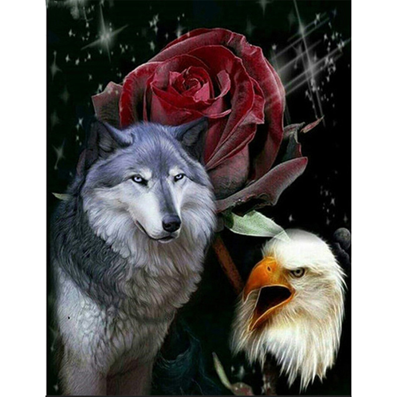 厂家批发新款满钻钻石画 狼鹰玫瑰 简约卧室客厅2019点贴钻十字绣