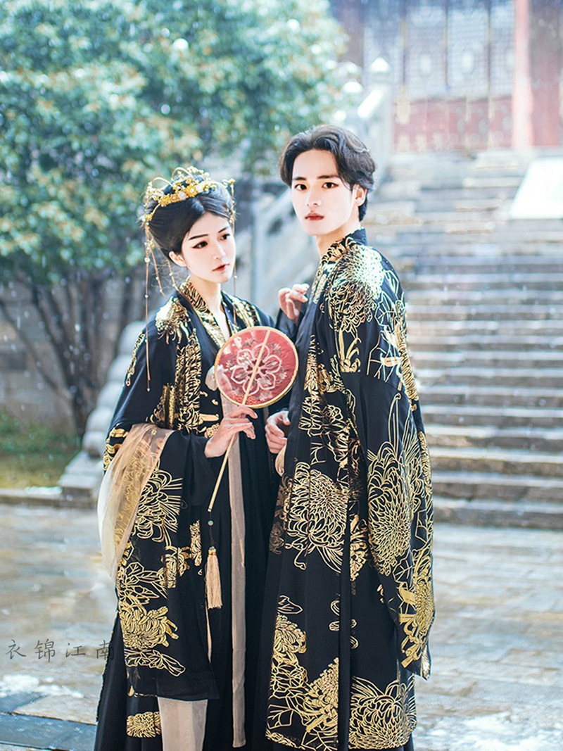 衣锦江南【君临】交领对襟齐腰齐胸烫金大袖衫情侣cp套装原创汉服