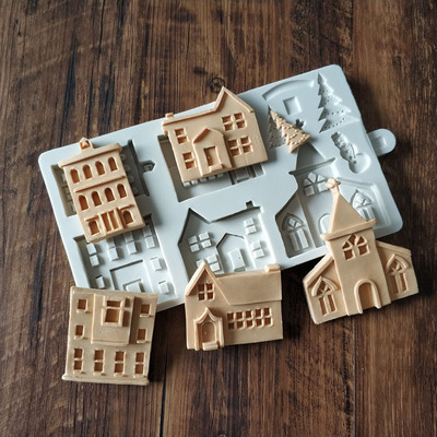 2019年新款别墅造型硅胶模具 房子巧克力翻糖模具 蛋糕装饰工具