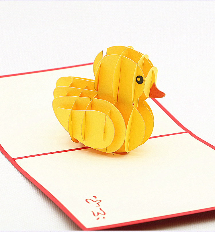 创意动物小卡片儿童小黄鸭3d立体贺卡节日礼品贺卡祝福卡定制