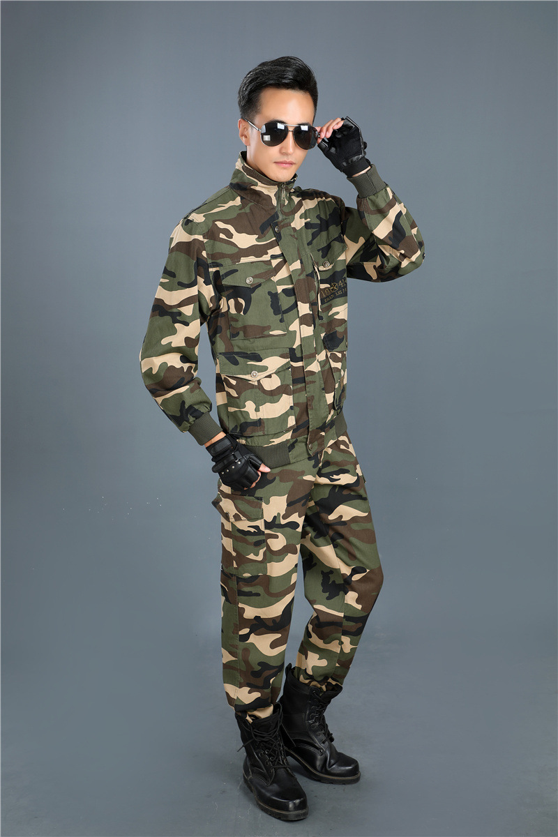 批发男士春秋迷彩工作服耐磨劳保作训防护服学生军训潮男运动套装